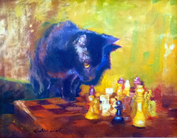 Frankie Playing Chess by Gretchen Schmid